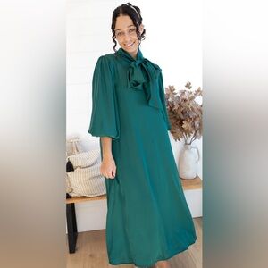 Satin/Silk Green Midi Dress with Bow